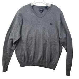 Chaps XL Gray Cotton Cashmere V-Neck Pullover Golf Sweater Preppy